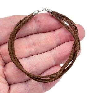 Vintage Sterling Silver 925 Brown Suede Bracelet 7.5"